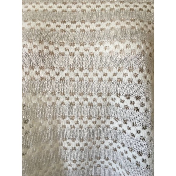 Forever 21 Ivory Silver Shimmer Stripe Long Sleeve Open Stitch Layer Top Size L - Picture 2 of 3